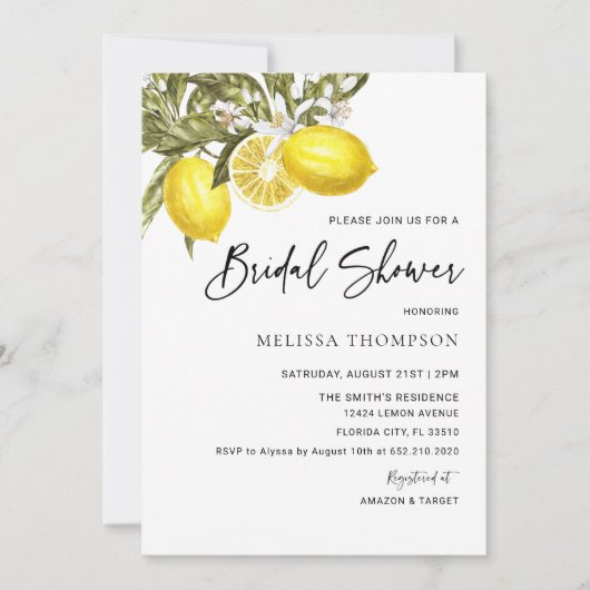 Waterverf Citroen Thema Bruiloftsfeest Kaart (Voorkant)