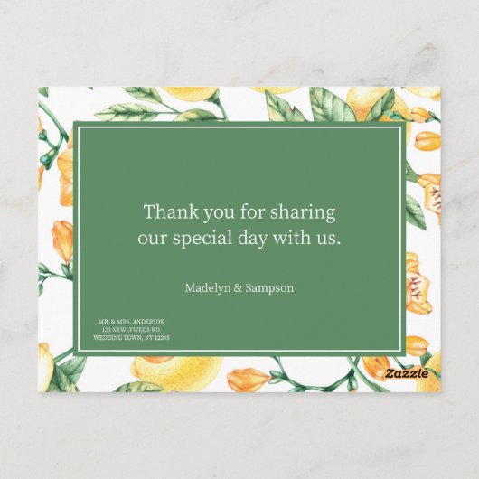 waterverf citroen tuin geel bruiloft Briefkaart (Achterkant)
