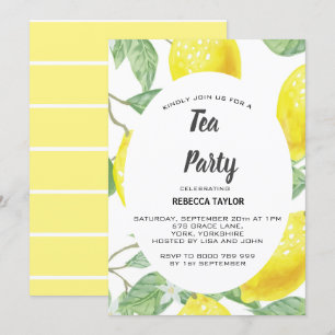 Waterverf citroen verlaat Tea Party uitnodiging