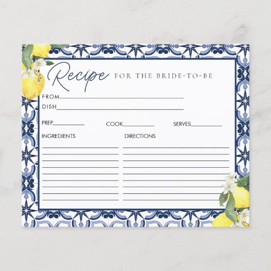 Waterverf Citroen Vrijgezellenfeest Recept Kaart (Voorkant)