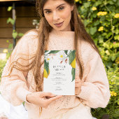 Waterverf Citroen, Witte Bloem Trouwmenu Kaart