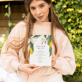 Waterverf Citroen, Witte Bloem Trouwmenu Kaart