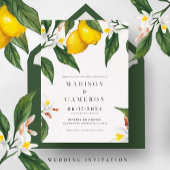Waterverf citroen, witte bloemenbruiloft uitnodigi kaart