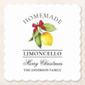 Waterverf Citroen Zelfgemaakte Limoncello Kerst Kartonnen Onderzetters (Voorkant)