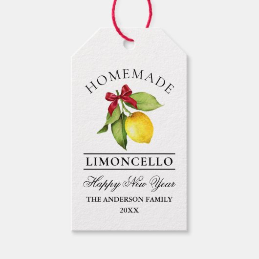 Waterverf Citroen Zelfgemaakte Limoncello Nieuwjaa Cadeaulabel (Voorkant)