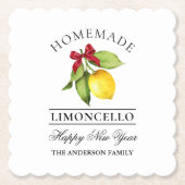 Waterverf Citroen Zelfgemaakte Limoncello Nieuwjaa Kartonnen Onderzetters (Voorkant)