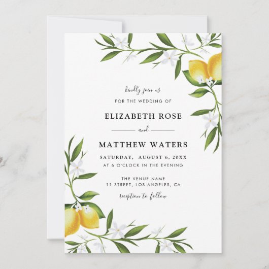 waterverf citroenblad bruiloft uitnodiging (Voorkant)