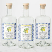 Waterverf Citroenblauwe Tegel Limoncello Likeurfles Etiket (Flessen)