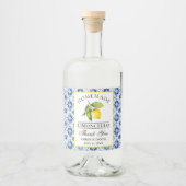 Waterverf Citroenblauwe Tegel Limoncello Likeurfles Etiket (Voorkant)
