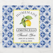 Waterverf Citroenblauwe Tegel Limoncello Sparkling Wijnetiket (Enkel label)