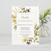 Waterverf Citroenbloemen Olijfverjaardag Kaart (Staand voorkant)