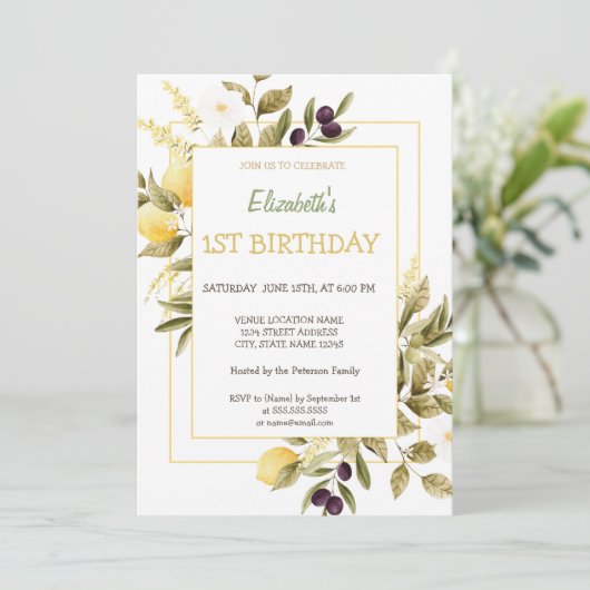 Waterverf Citroenbloemen Olijfverjaardag Kaart (Staand voorkant)