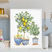 Waterverf citroenbomen en olijfboom Chinoiserie Poster