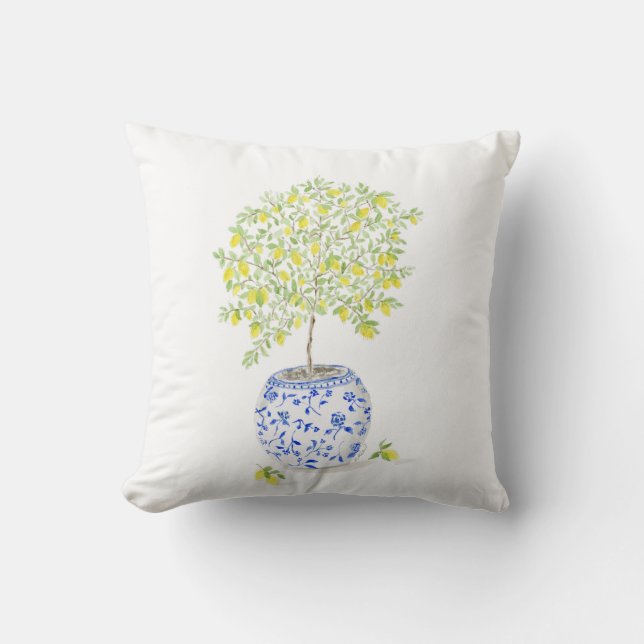 Waterverf citroenboom kussen (Voorkant)