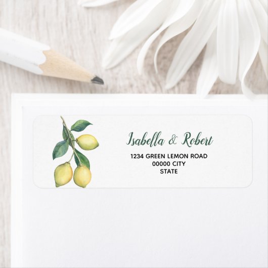 Waterverf Citroenboom tak bruiloft Etiket (Insitu)