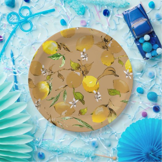 Waterverf citroenen 33 papieren bordje (Feest)