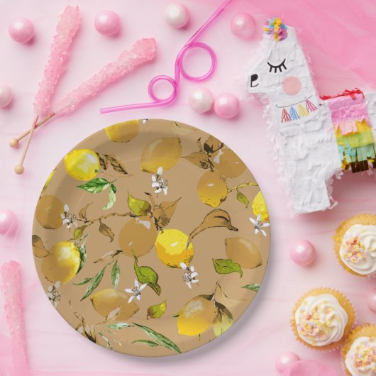 Waterverf citroenen 33 papieren bordje (Feest)