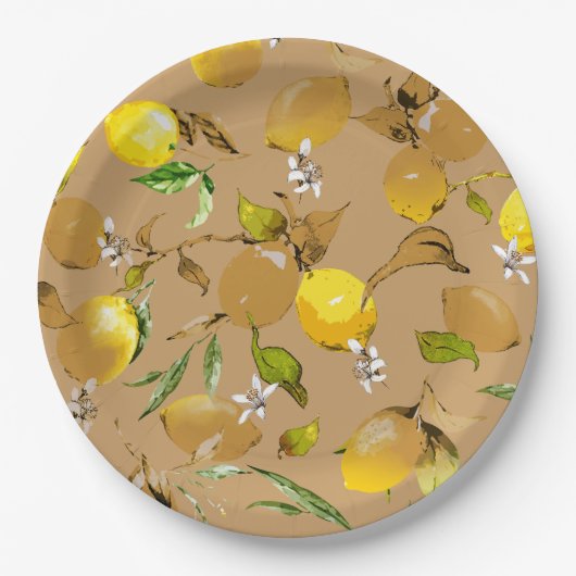 Waterverf citroenen 33 papieren bordje (Voorkant)