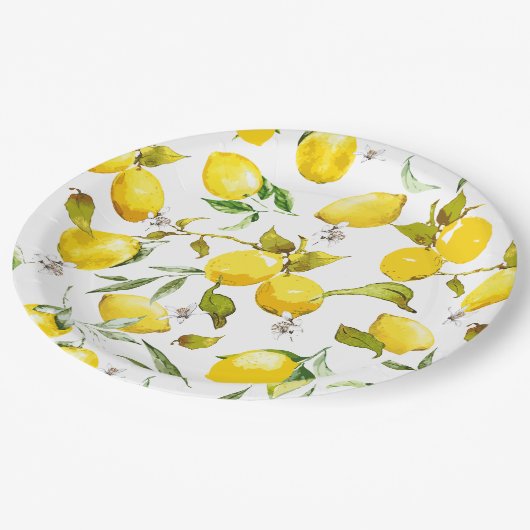 Waterverf citroenen 5 papieren bordje (Gekanteld)