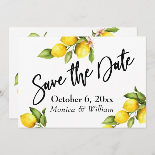 Waterverf citroenen Bewaar de Datum Typografie Save The Date (Voorkant / Achterkant)