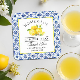 Waterverf Citroenen Blauw Tegel Limoncello Bruilof Kartonnen Onderzetters