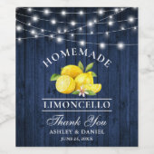 Waterverf Citroenen Blauwe Houten Lichten Flessene Wijn Etiket (Enkel label)