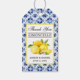 Waterverf Citroenen Blauwe Tegel Limoncello Bedank Cadeaulabel