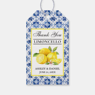 Waterverf Citroenen Blauwe Tegel Limoncello Bedank Cadeaulabel