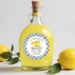 Waterverf Citroenen Blauwe Tegel Limoncello Bedank Ronde Sticker<br><div class="desc">Elegante Waterverf citroenen op blauwe Tegel zelfgemaakte limoncello bruiloft dank u Stickers</div>
