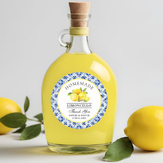 Waterverf Citroenen Blauwe Tegel Limoncello Bedank Ronde Sticker