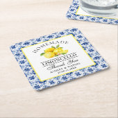 Waterverf Citroenen Blauwe Tegel Limoncello Bruilo Kartonnen Onderzetters (Schuin)