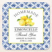 Waterverf Citroenen Blauwe Tegel Limoncello Bruilo Kartonnen Onderzetters (Voorkant)