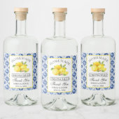 Waterverf Citroenen Blauwe Tegel Limoncello Likeurfles Etiket (Flessen)