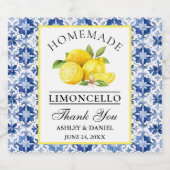 Waterverf Citroenen Blauwe Tegel Limoncello Likeurfles Etiket (Enkel label)