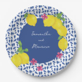 WATERVERF CITROENEN BLAUWE TEGELS PAPIEREN BORDJE (Voorkant)