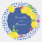 WATERVERF CITROENEN BLAUWE TEGELS RONDE STICKER (Voorkant)