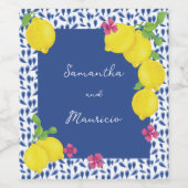 WATERVERF CITROENEN BLAUWE TEGELS WIJN ETIKET (Enkel label)