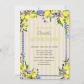 Waterverf Citroenen Bloemen Gele Strepen Verjaarda Kaart (Voorkant)