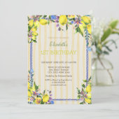 Waterverf Citroenen Bloemen Gele Strepen Verjaarda Kaart (Staand voorkant)