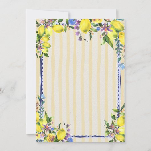 Waterverf Citroenen Bloemen Gele Strepen Verjaarda Kaart (Achterkant)