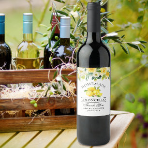 Waterverf Citroenen Bloemen Limoncello Flesetikett Wijn Etiket