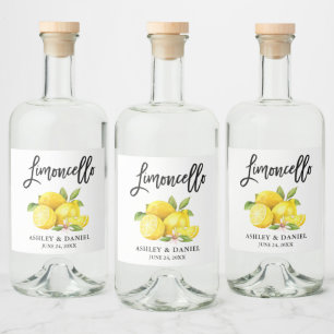 Waterverf Citroenen Borstel Script Limoncello Likeurfles Etiket