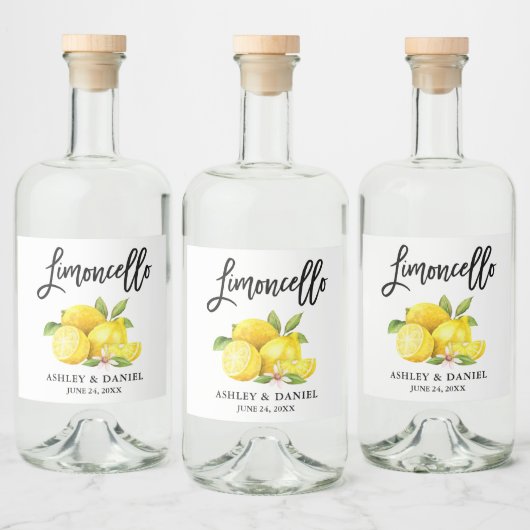 Waterverf Citroenen Borstel Script Limoncello Likeurfles Etiket (Flessen)