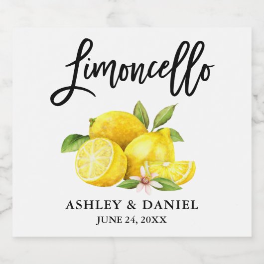 Waterverf Citroenen Borstel Script Limoncello Likeurfles Etiket (Enkel label)