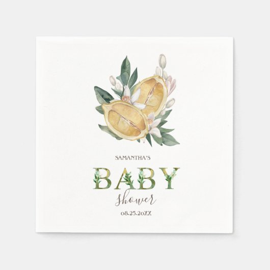 Waterverf citroenen botanisch Baby shower Servet (Voorkant)