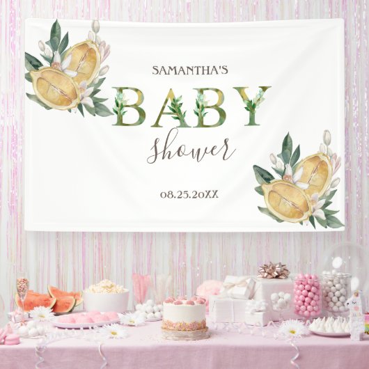 Waterverf citroenen botanisch Baby shower Spandoek (Feest)