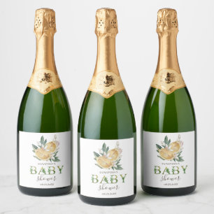 Waterverf Citroenen Botanische Baby Shower Sparkling Wijnetiket