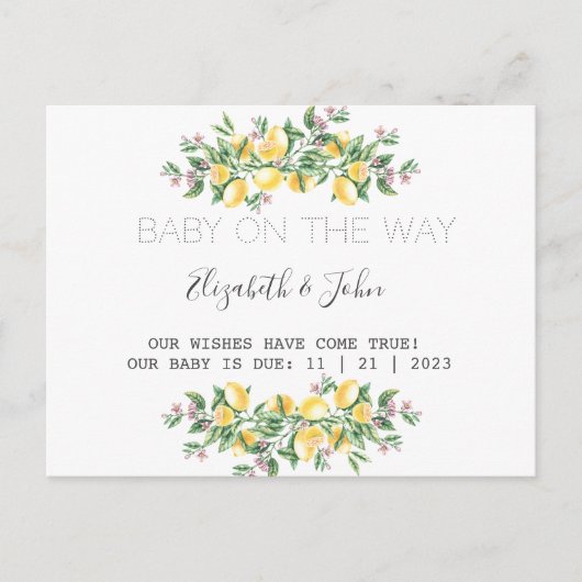 Waterverf citroenen botanische bloemen aankondigingskaart (Voorkant)