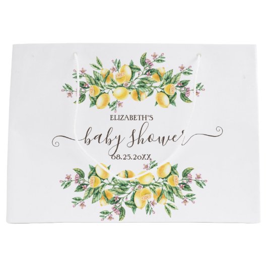 Waterverf Citroenen Botanische Bloemen Baby shower Groot Cadeauzakje (Voorkant)