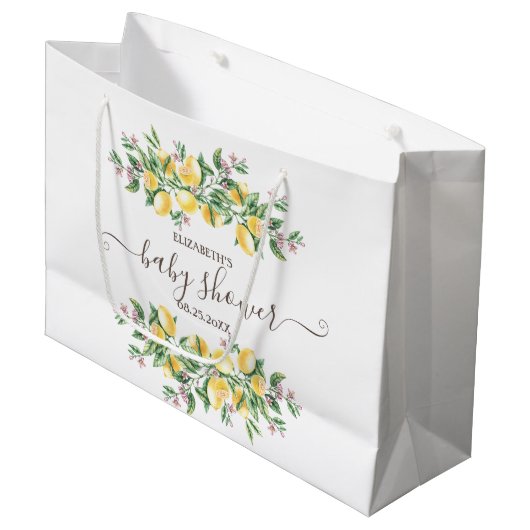 Waterverf Citroenen Botanische Bloemen Baby shower Groot Cadeauzakje (Voorkant Gekanteld)